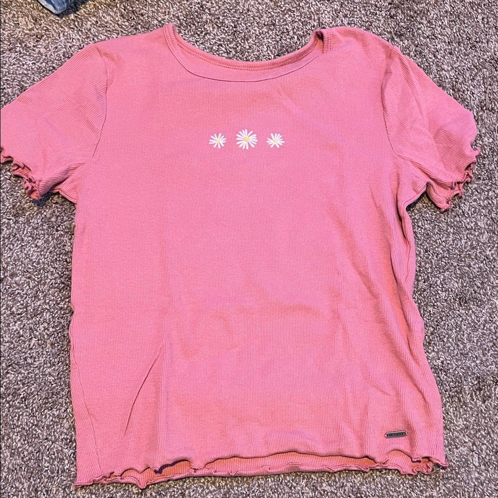 Hollister Pink Tee with Floral Detail